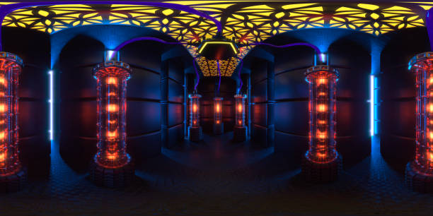 Futuristic quantum server room 360° Futuristic quantum server room 360° quantum photos stock pictures, royalty-free photos & images