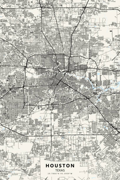 Houston, Texas Vector Map Topographic / Road map of Houston, TX. Original map data is public domain sourced from www.census.gov/ cityscape borders stock illustrations