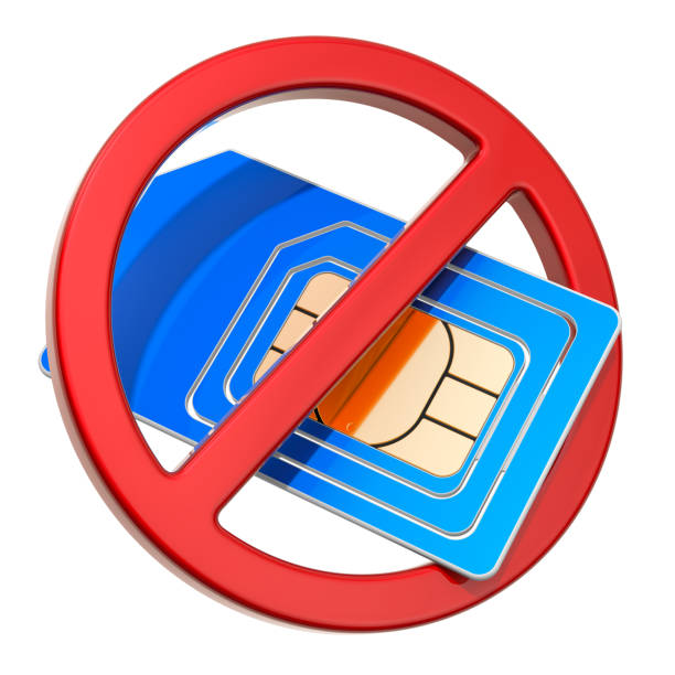 istock Sim card with red prohibition circle. 3D rendering isolated on white background 1250108648