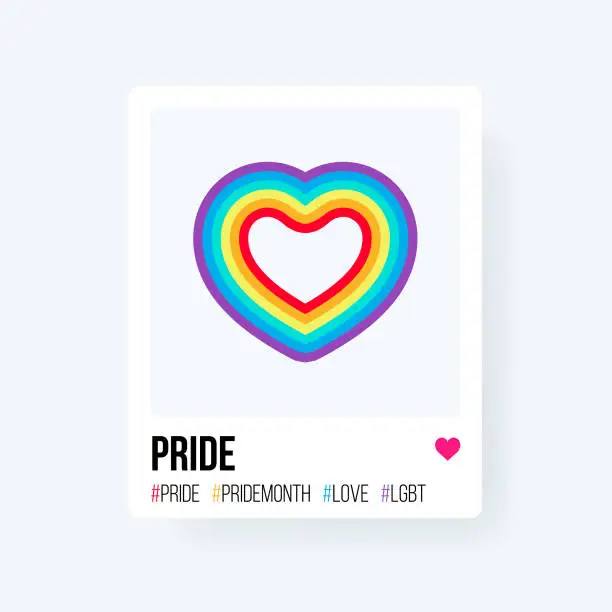 Vector illustration of Celebrating Pride Month with rainbow hearts. Social media card post with rainbow heart - LGBT community symbol