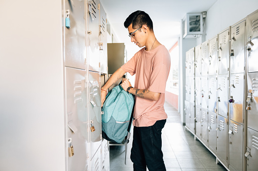Mexican University Student using school lockers