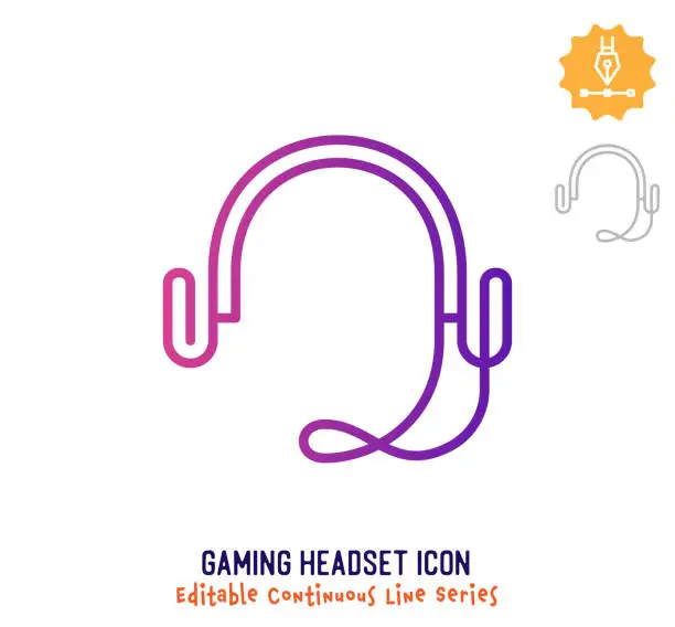 Vector illustration of Gaming Headset Continuous Line Editable Icon