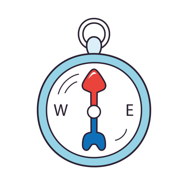 나침반 아이콘 격리 - hiking compass compass rose boy scout stock illustrations