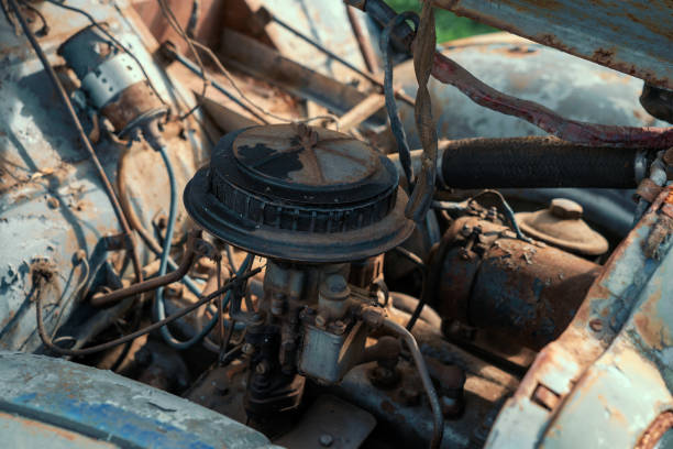 istock Close Up of engine old rusty vintage retro car 1250133179