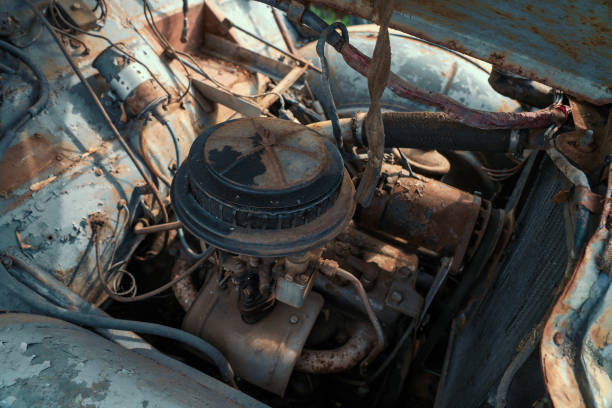 istock Close Up of engine old rusty vintage retro car 1250133744
