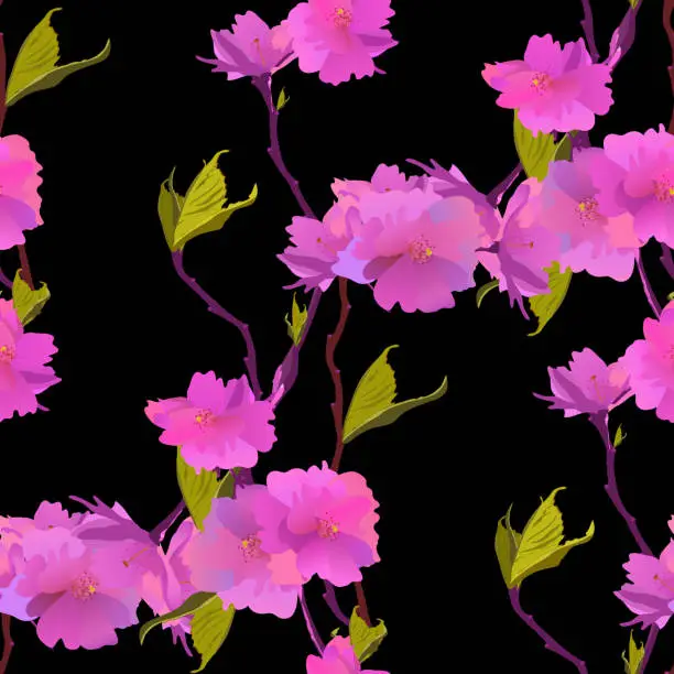 Vector illustration of Fresh beauty spring flowers seamless pattern.