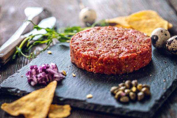 Beef tartare with spices ready to eat