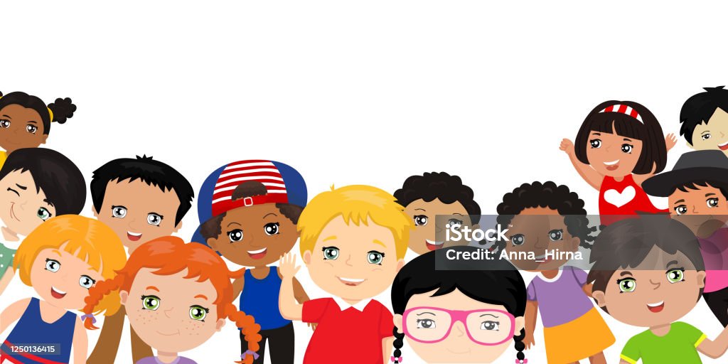 Group Of Multicultural Happy Kids Cartoon Place For Text Friendship Concept  Stock Illustration - Download Image Now - iStock