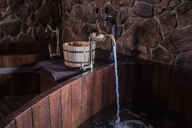 istock Wooden bath accessories in the sauna 1250139152