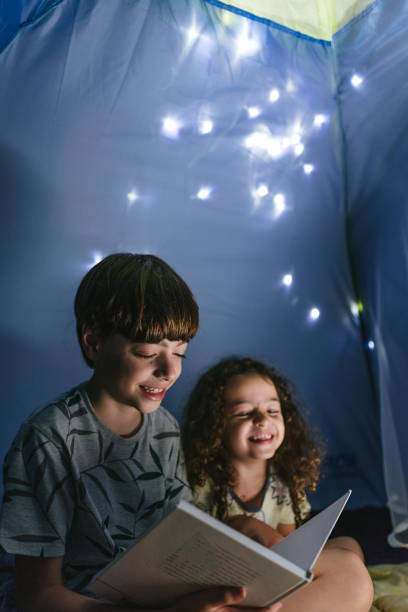istock Happy children reading a book at home camping 1250139204