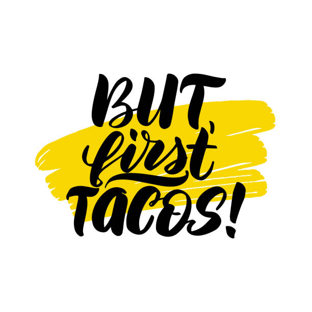 Vector calligraphy illustration isolated on white background Inspirational handwritten brush lettering but first tacos. Vector calligraphy stock illustration isolated on white background. Typography for banners, badges, postcard, t-shirt, prints, posters. types of potatoes stock illustrations