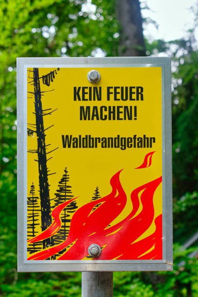 Warning sign which prohibits open fires, with the following text: Do not light a fire! Risk of forest fire.