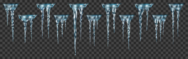 ilustraciones, imágenes clip art, dibujos animados e iconos de stock de conjunto de grupos de carámbanos translúcidos - icicle ice backgrounds melting