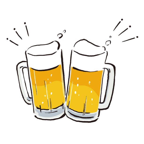 ilustraciones, imágenes clip art, dibujos animados e iconos de stock de ilustración de hacer un brindis con tazas de cerveza - malt white background alcohol drink