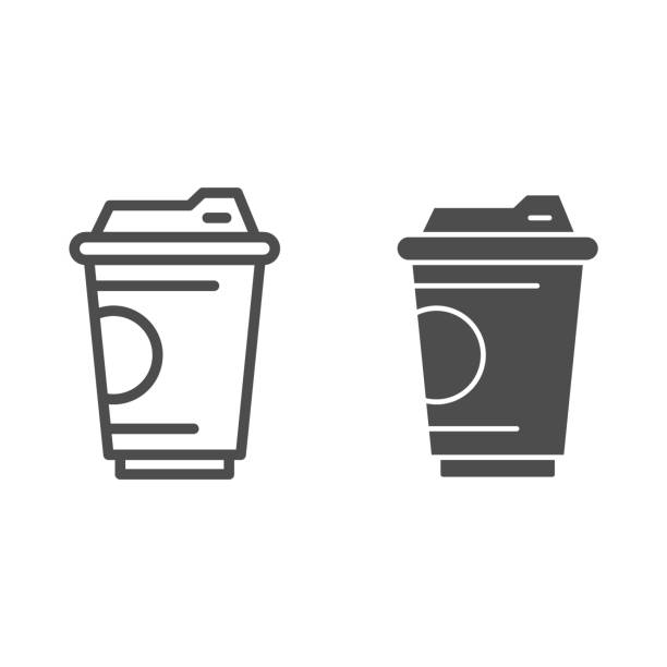 Coffee cup line and solid icon, drinks concept, Coffee take away sign on white background, Disposable paper cup icon in outline style for mobile concept and web design. Vector graphics. Coffee cup line and solid icon, drinks concept, Coffee take away sign on white background, Disposable paper cup icon in outline style for mobile concept and web design. Vector graphics caffeine illustrations stock illustrations