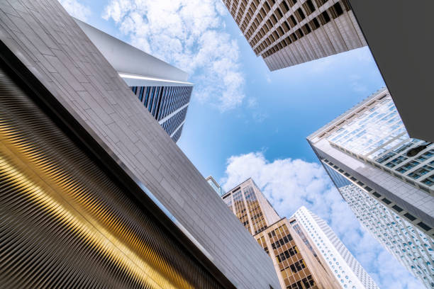 istock Looking up at modern skyscrapers 1250165117