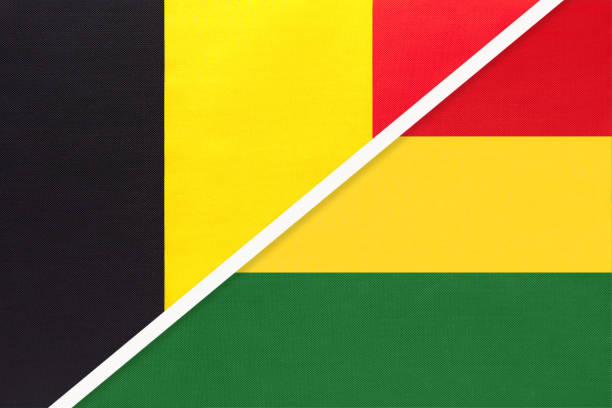 istock Belgium and Bolivia, symbol of two national flags from textile. Championship between two countries. 1250167072
