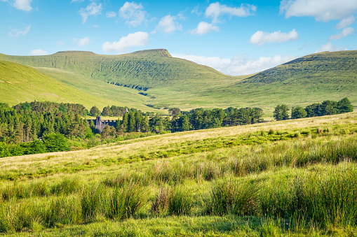 View to Pen y Fan -  the highest peak in south Wales, situated in the Brecon Beacons National Park. Copy space in sky.