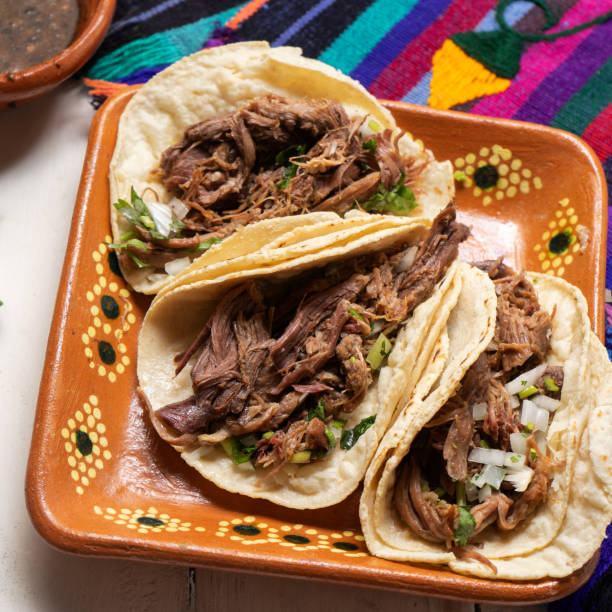 istock Mexican slow cooked lamb tacos also called barbacoa on white background 1250173538