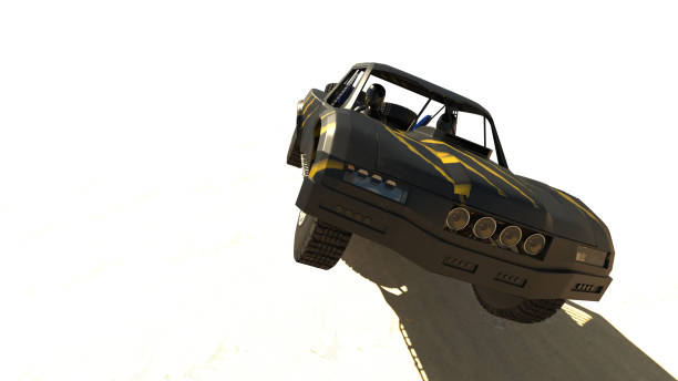 A burned out, wrecked sports car in the desert of Idaho