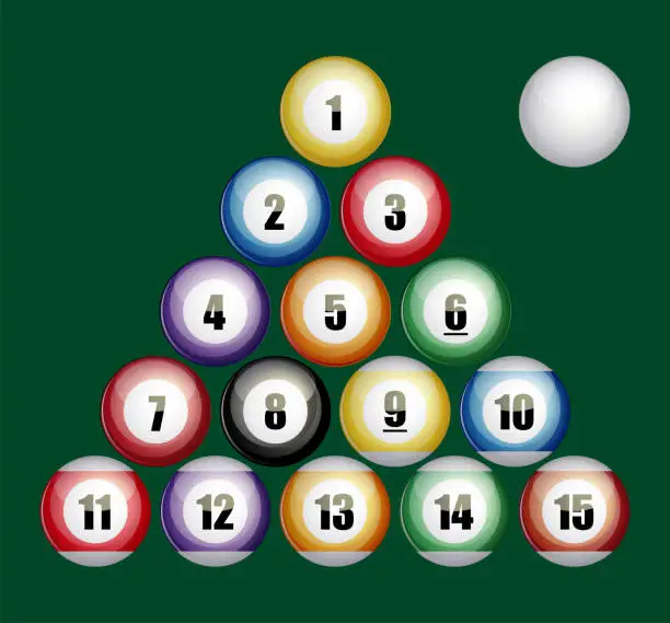 Vector illustration of Set of Vector Pool Billiard balls icon. Realistic illustration for web design, logo, icon, app, UI. Isolated on white.