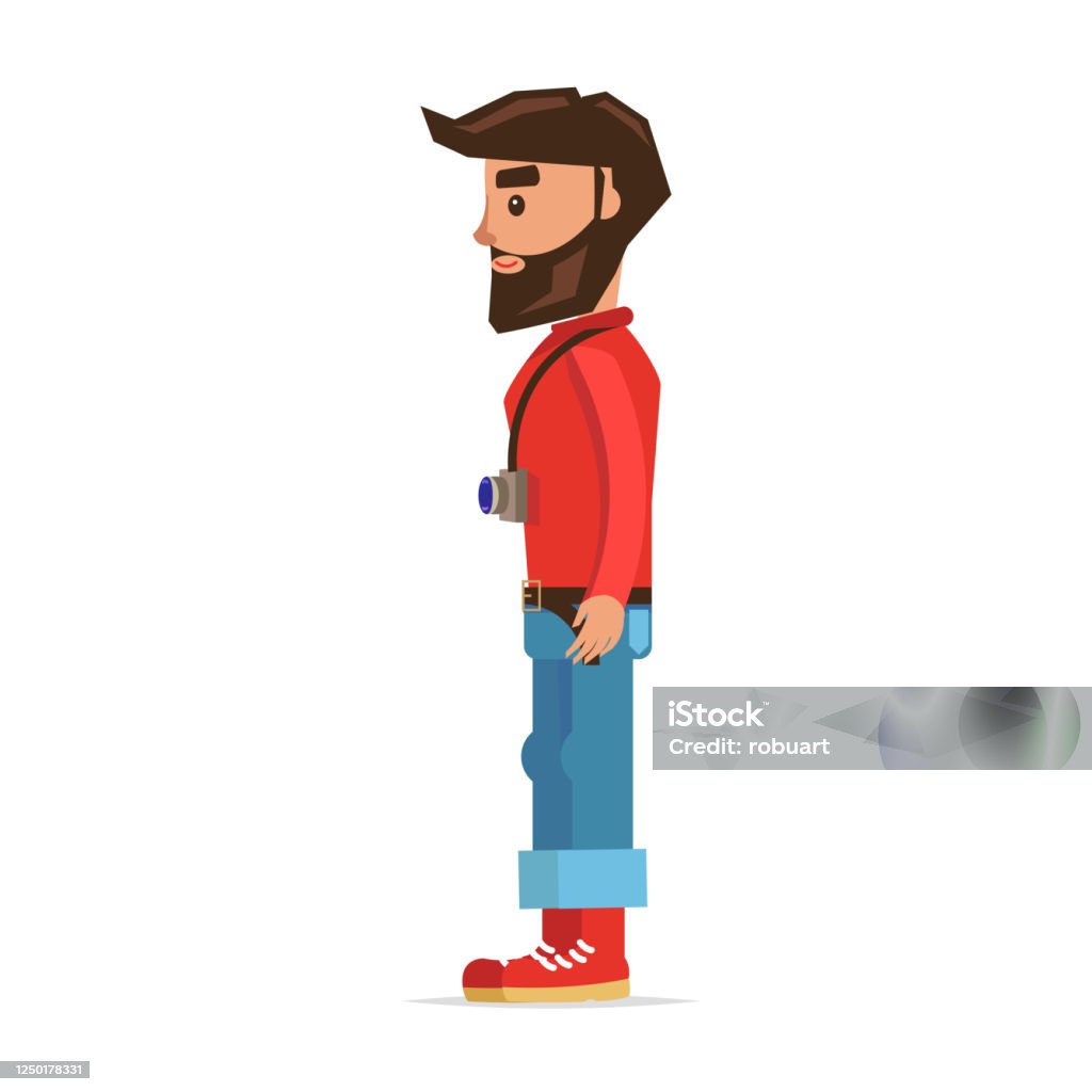 Bearded Hipster Man With Camera Cartoon Character Stock Illustration -  Download Image Now - Boot, Men, Standing - iStock