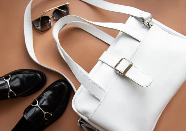 istock White leather bag and shoes loafer. 1250179229