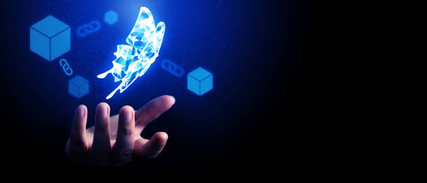 istock Abstract 3D illustration change future technology business concept with butterfly transform and human hand 1250179241