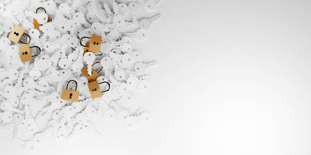 istock Padlock with infinite keys, metaphor of problems, solutions  and risk management; original 3d rendering 1250183602