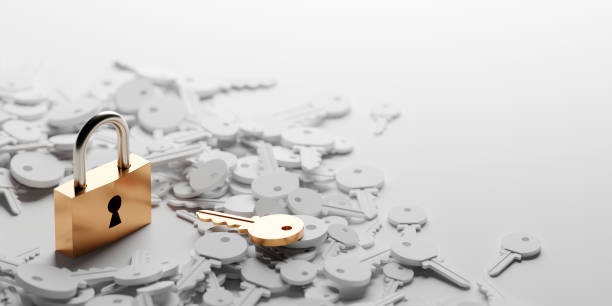 istock Padlock with infinite keys, metaphor of problems, solutions  and risk management; original 3d rendering 1250183625