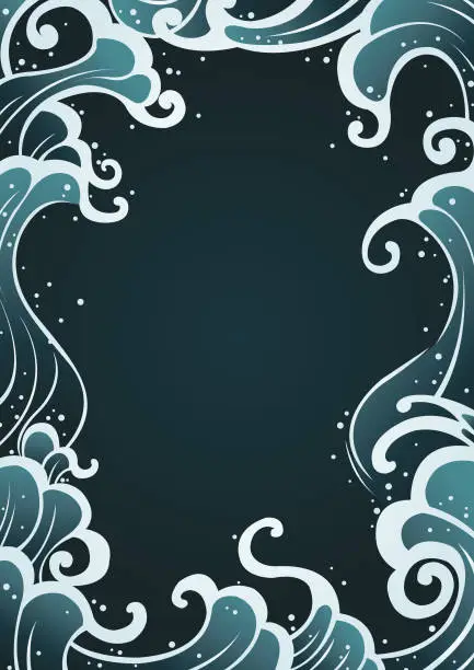 Vector illustration of Ocean wave in oriental style border vector for decoration on Asia artwork theme design.