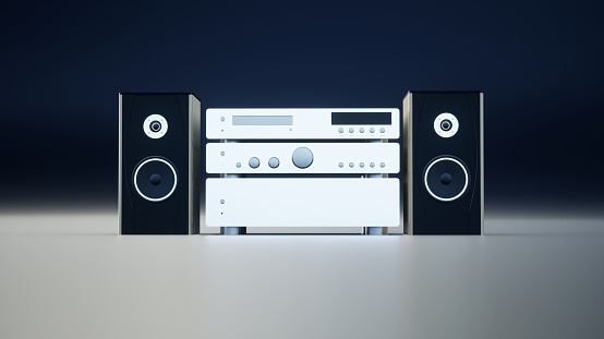 3D rendering of stereo system on black background