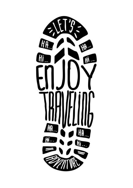 shoe print enjoy traveling vector black shoe print stock illustrations