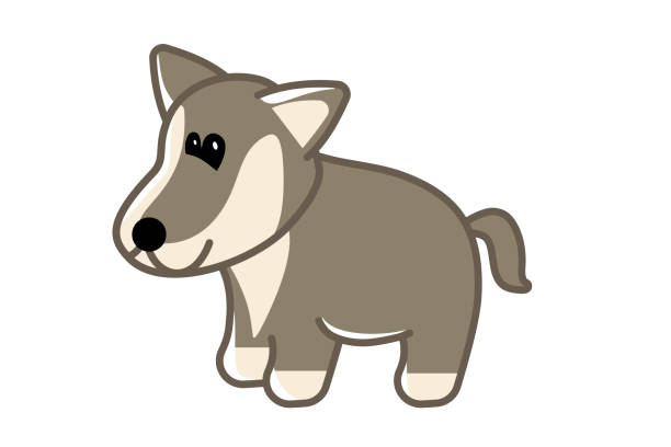 illustrations, cliparts, dessins animés et icônes de doodle de chiot de loup gris - louveteau gris