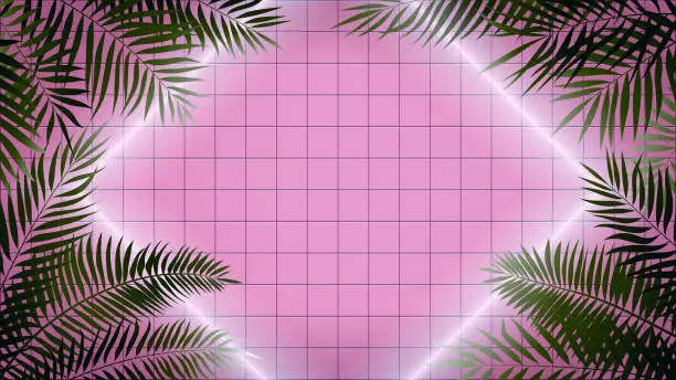 Vector illustration of Bright luminous rhombus of white color, against the background of a pink square tile, vector content for night clubs and bar