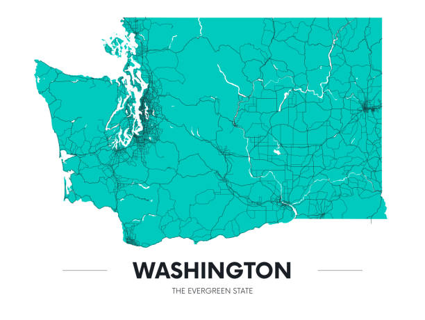 detaillierte washington state map, sehr detailliertes gebiet und straßenplan, vektor-illustration - washington state state map outline stock-grafiken, -clipart, -cartoons und -symbole