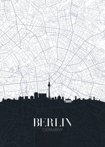 skyline und stadtplan von berlin, detaillierter stadtplan vektor druck poster - spree stock-grafiken, -clipart, -cartoons und -symbole