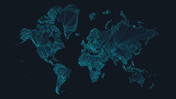 istock World map with nodes of global business concept, vector illustration of network interconnections, futuristic tech background 1250189828