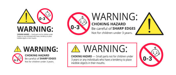 ilustrações de stock, clip art, desenhos animados e ícones de choking hazard forbidden sign sticker not suitable for children under 3 years isolated on white background vector illustration. sharp edges and small parts warning. - strangling