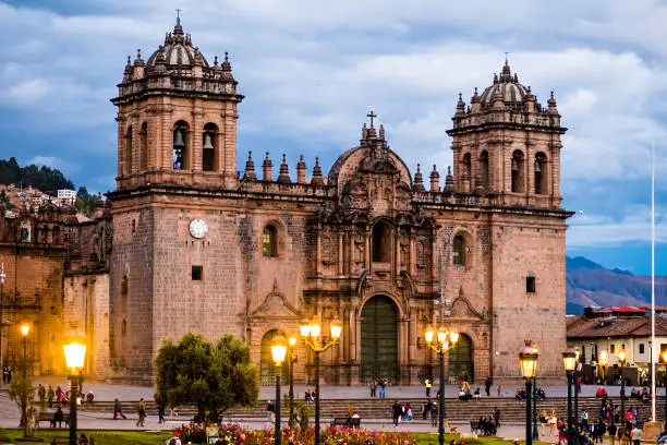 Photo of Cathedral of Cusco, Peru in the light of lanterns