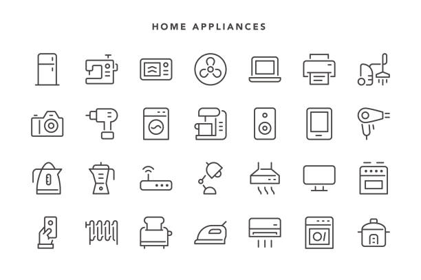 illustrations, cliparts, dessins animés et icônes de icônes d’appareils ménagers - appliance repairing clothes washer refrigerator