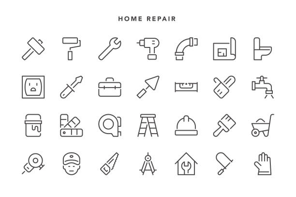 ilustrações de stock, clip art, desenhos animados e ícones de home repair icons - mechanic plumber repairman manual worker