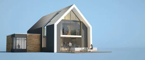 3D rendering of a bright modern house architecture model