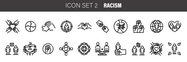Racism icons set. Outline set of racism vector icons for web design isolated on white background. Racism icons set. Outline set of racism vector icons for web design isolated on white background racism icon stock illustrations