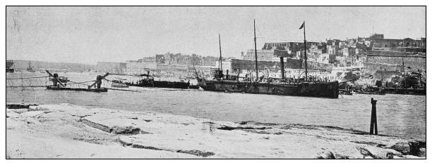 istock Antique photograph of British Navy and Army: Malta Harbor 1250205149
