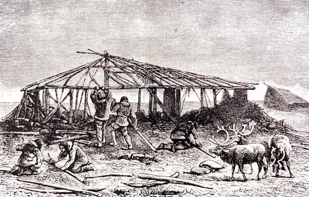 illustrations, cliparts, dessins animés et icônes de les hommes dans le nord construisent une hutte en bois - built structure germany history 19th century style