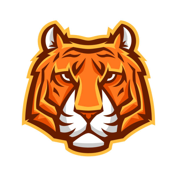 illustrazioni stock, clip art, cartoni animati e icone di tendenza di testa di tigre stilizzata mascotte. - tiger roaring danger power