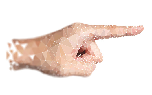 Side View of Polygon High Tech Hand Pointing with Index Finger on White Background