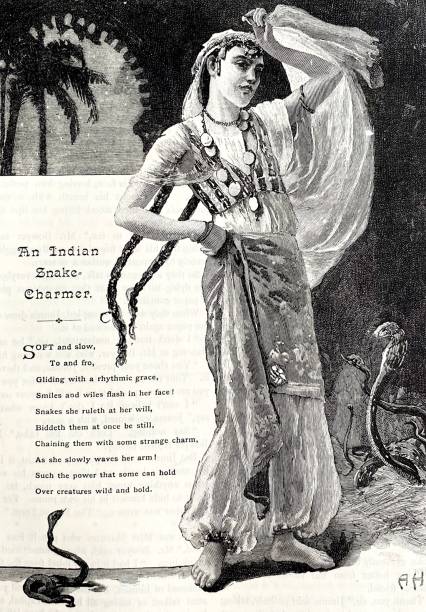 인도 뱀 부적 - cobra engraving antique retro revival stock illustrations