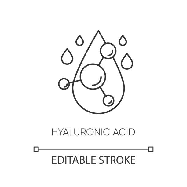 Hyaluronic acid pixel perfect linear icon. Hydrating formula. Collagen to prevent wrinkles. Thin line customizable illustration. Contour symbol. Vector isolated outline drawing. Editable stroke Hyaluronic acid pixel perfect linear icon. Hydrating formula. Collagen to prevent wrinkles. Thin line customizable illustration. Contour symbol. Vector isolated outline drawing. Editable stroke h2o molecules clip art stock illustrations
